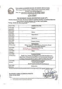 JKBOSE Class 10th Date Sheet 2026 Released: Complete Schedule for Annual Private/Bi-Annual Examination in Kashmir Division and Jammu Winter/Summer Zones