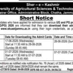 Skuast-jammu cet (ug/pg) 2026 admit cards released: download schedule and exam dates announced