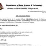 University of kashmir recruitment 2026: apply for semi skilled labour post in department of food science & technology