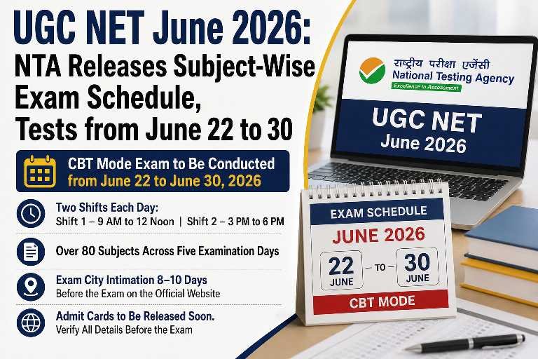 UGC NET June 2026: NTA Releases Subject-Wise Exam Schedule, Tests from June 22 to 30