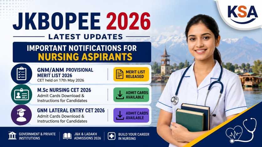 Jkbopee 2026 updates: gnm/anm merit list released, m. Sc nursing & gnm lateral entry admit cards available
