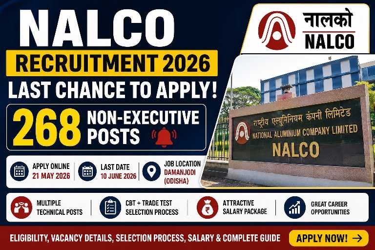 Home 2 Nalco recruitment 2026: last chance to apply for 268 non-executive posts – eligibility, vacancy details, selection process, salary & complete guide